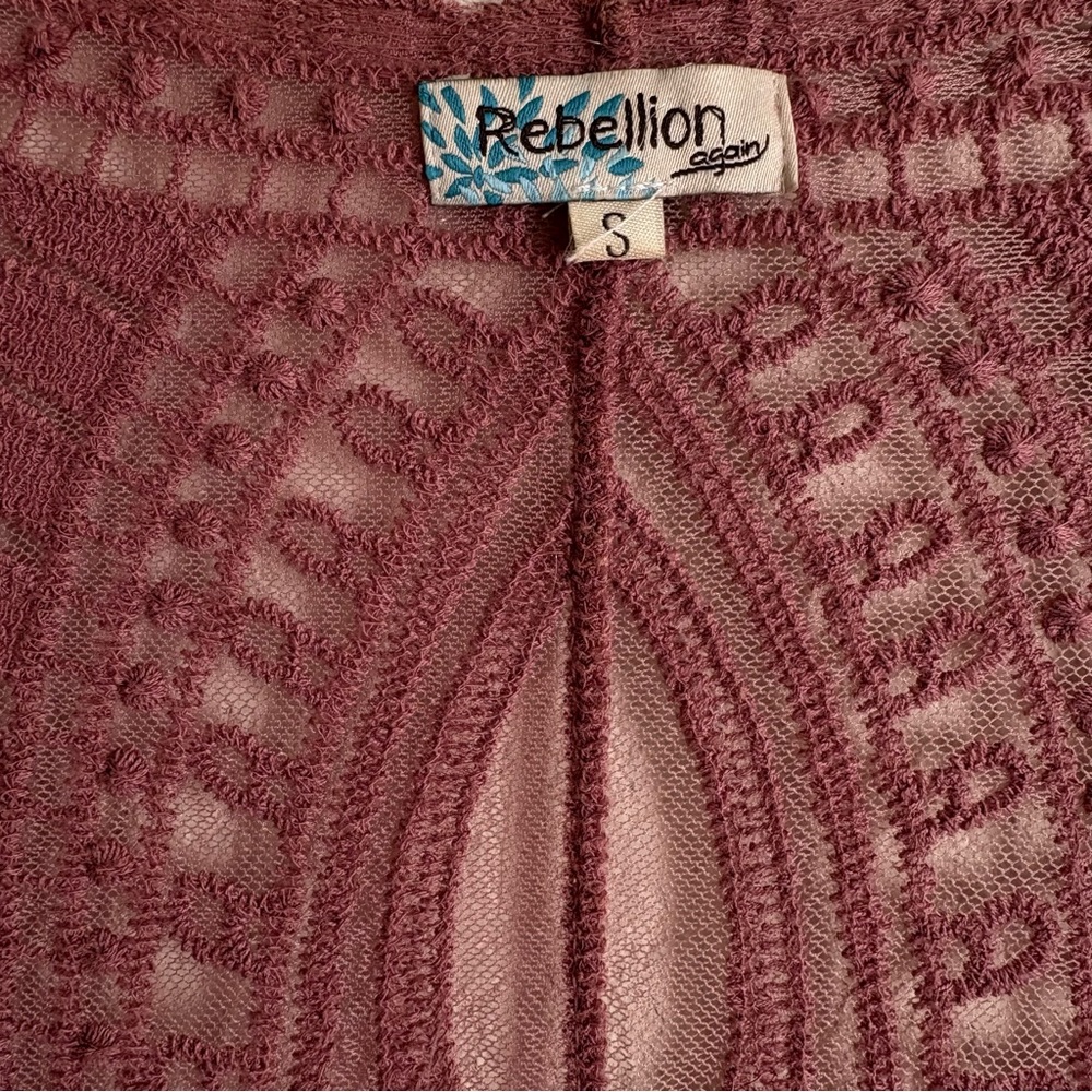 Rebellion Sheer Lace Duster/Kimono, Long Cardigan, Dark Rose Color, Sz. Small - Picture 6 of 12